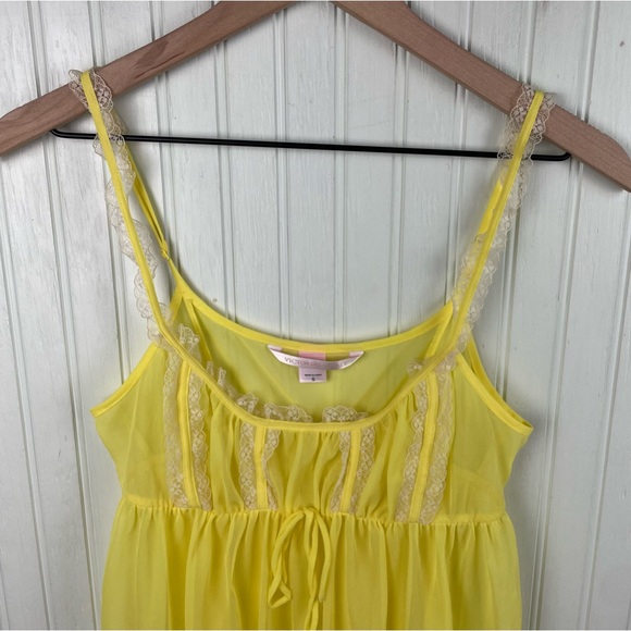 Vintage Y2K Victoria's Secret Babydoll Nightie Slip Chemise Top Yellow Small - Picture 11 of 13